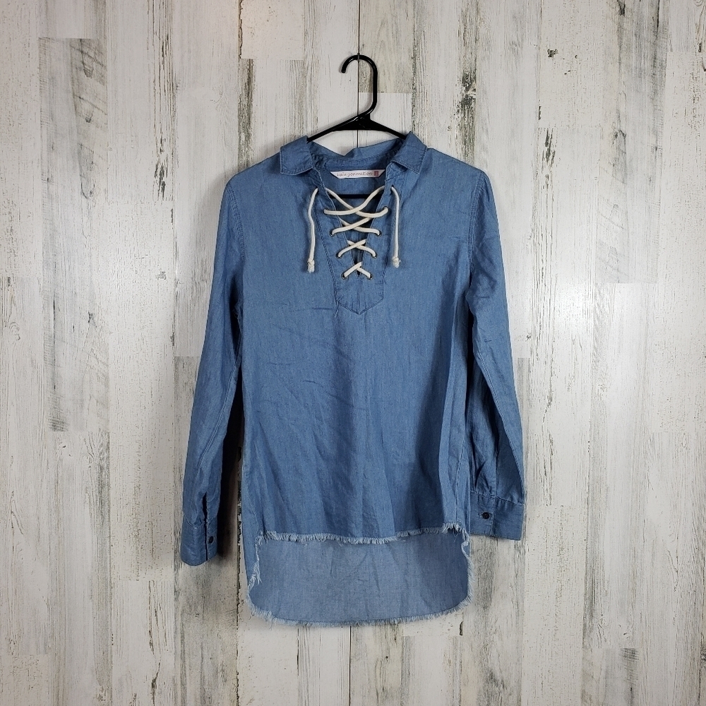 Kale generation chambray raw hem, high low top